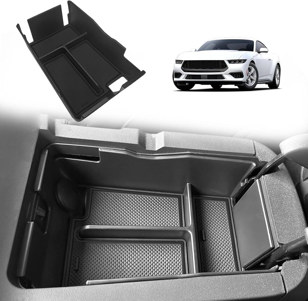 Muslogy Center Console Organizer Compatible with Ford Mustang 2024 2025 2026 Middle Console Storage Box Divider Insert Tray Interior Accessories
