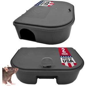 Exterminators Choice Heavy-Duty Mice Bait Station Kit - Compact Low-Profile Design for Indoor & Outdoor Use - Secure Locking & Bait Station Key - 2-Pack, 4.75in x 3.5in x 1.25in