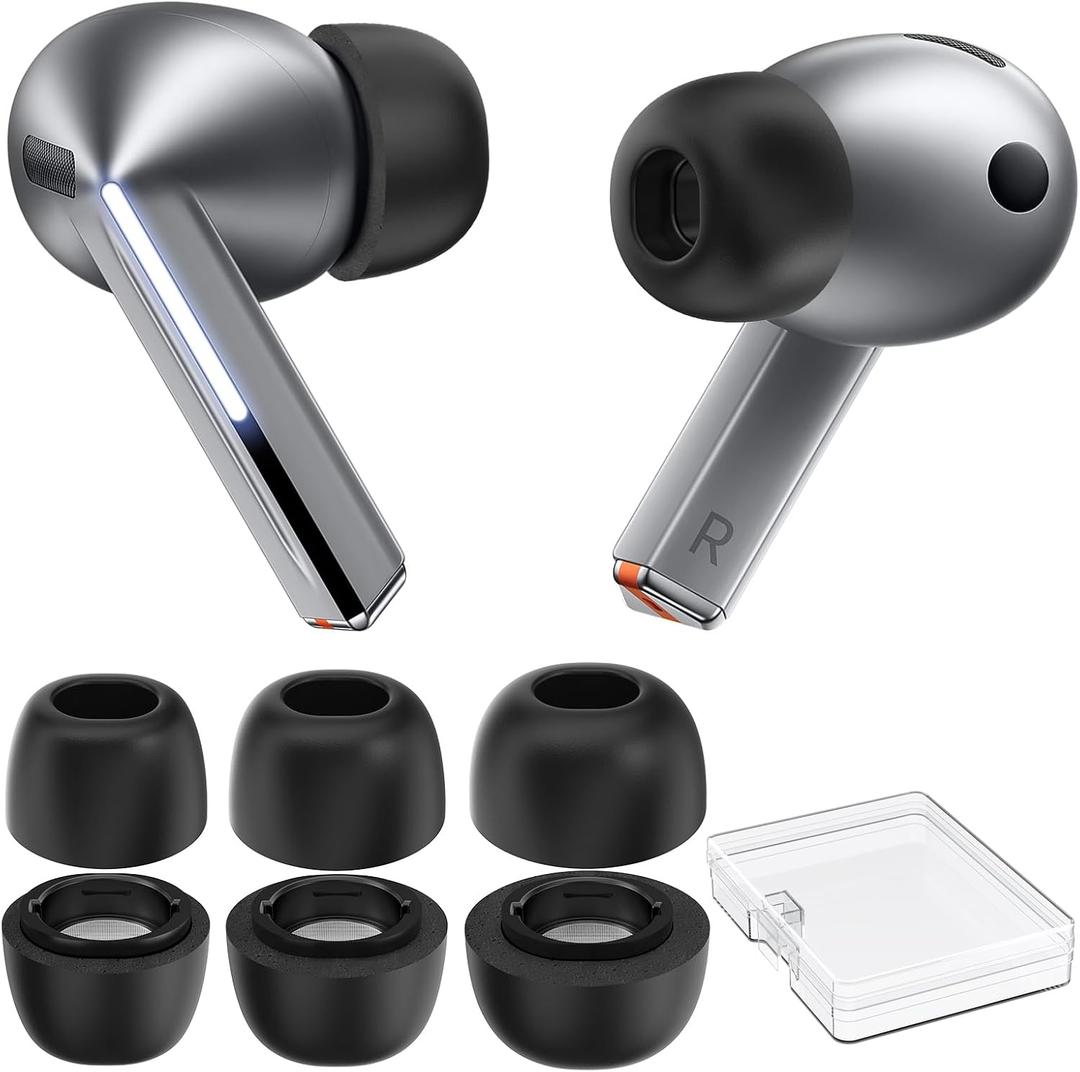 AhaStyle Memory Foam Earbud Tips for Samsung Galaxy Buds4 Pro (2026) & Galaxy Buds3 Pro (2024) 3 Pairs S/M/L Ultimate Comfort Noise Canceling Memory Foam Ear Replacement Tip with Portable Storage Box