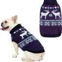 SCENEREAL Dog Sweater for Medium Size Dog Girls Boys, Turtleneck Pullover Winter Puppy Clothes, Christmas Outfits, Pet Sweatshirt Apparel Knitwear for Frenchie, Beagle, Boston Terrier M (M(Chest 22"-23"), Reindeer-Navy Blue)