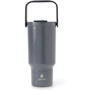 Manna Tote Insulated Stainless Steel Tumbler with Dual Lid Function - 32 Oz - Gray Leather