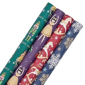 RUSPEPA Christmas Kraft Wrapping Paper - Owl, Reindeer, Christmas Ball and Text Design - 8 Rolls - 30 inches x 10 feet Per Roll