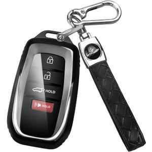 Key fob Cover for Toyota with Keychain, Soft TPU Key Shell Case for 2025 Camry, 2021-2025 Venza Sienna, 2019-2025 Land Cruiser, 2023-2025 Highlander Tundra Corolla Prius, 4 Buttons (Black)