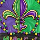 VIHOSE Mardi Gras Garden Flag 12 x 18 Inch Double Sided Mardi Gras Decorations Solar Powerd Garden Flag 8 Modes LED Purple Gold Green Carnival Celebration Yard Decoration