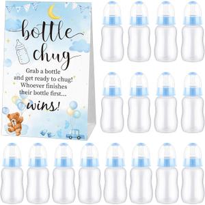 TrelaCo Bottle Chug Baby Shower Game 20 Pcs Baby Bottles Shower Favor with 1 Cute Bear Theme Sign for Gender Reveal Party Supplies Gifts(Blue)