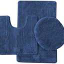 3 Piece Solid Bathroom Rug Set Includes Bath Rug, Contour Mat, and Toilet Lid Cover (Navy Blue)