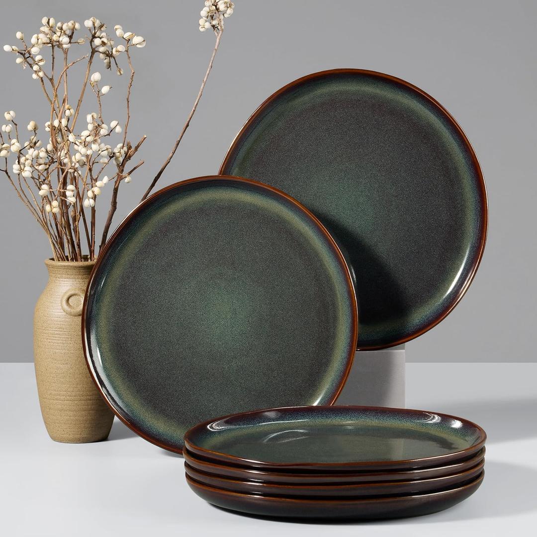 HaWare Stoneware Dinner Plates Set of 6, 10" Heavy Duty Ceramic Plates, Reactive Glaze Dinnerware for Home Restaurant, Chip and Scratch Resistant, Microwave and Dishwasher Safe, Reactive Moss Green (Irregular 10 Inch-6 Pieces)