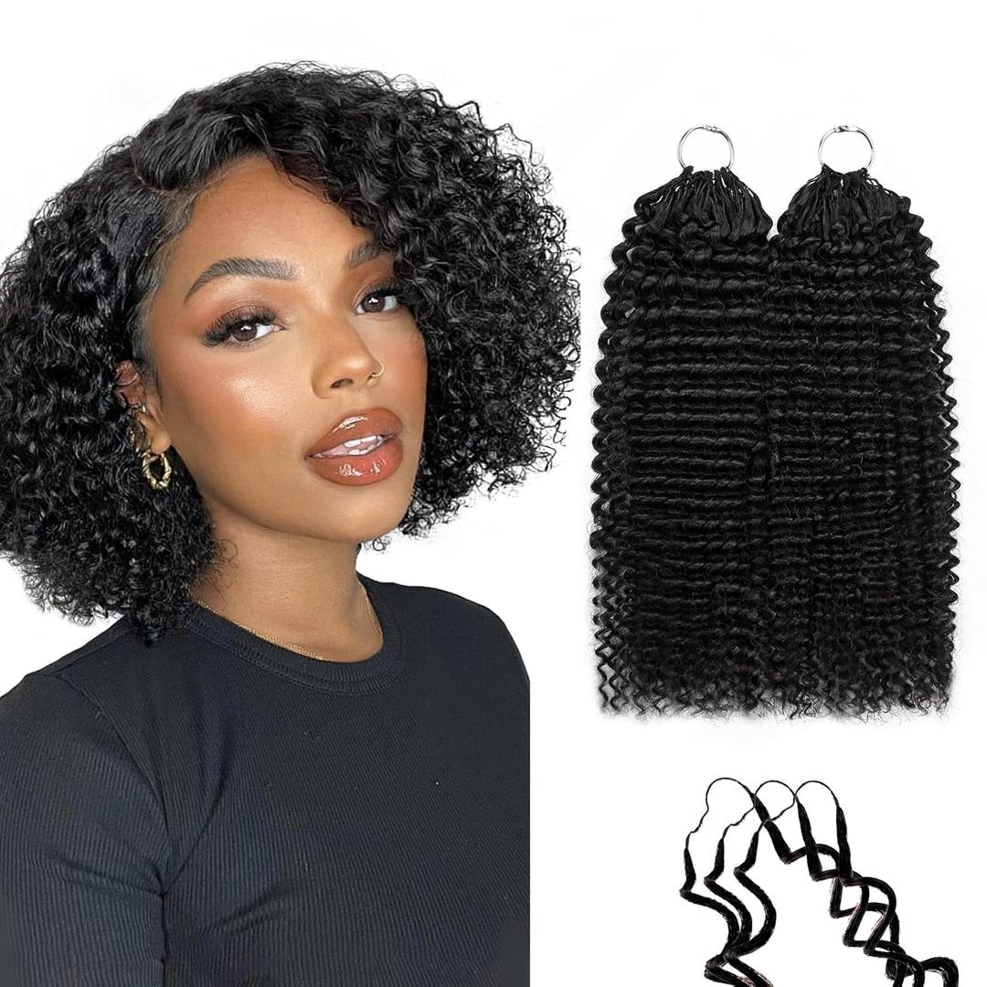 Kinky Curly Crochet Human Hair Knotless Pre Separated Human Hair Crochet Extensions for Braids Locs Gogo Curl Wave Bundle Natural Black Color 120g 100 Strands(16Inch Black) (1B#)