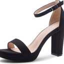 Shoe Land ENLOVE Women's Open Toe Ankle Strap Chunky Block High Heel Sandals Dress Evening Party Platform Pump Shoes 1099Black 7.5