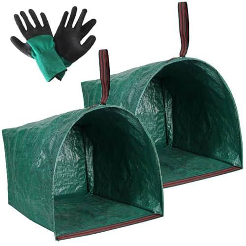 72 Gallon Garden Bag for Debris, 2-Pack Yard Waste Bag with Large Dustpan-Style Opening, Includes Gardening Gloves | Collapsible Container for Leaves, Grass Clippings, Parties, Laundry & Camping