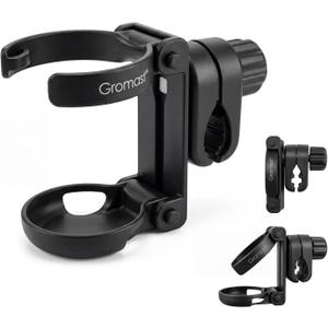 Gromast Foldable Stroller Cup Holder, 360Rotatable with Adjustable Clip, Universal Cup Holder for Stroller, Wheelchair, Bike, Walker, Scooter, Tricycle - Black