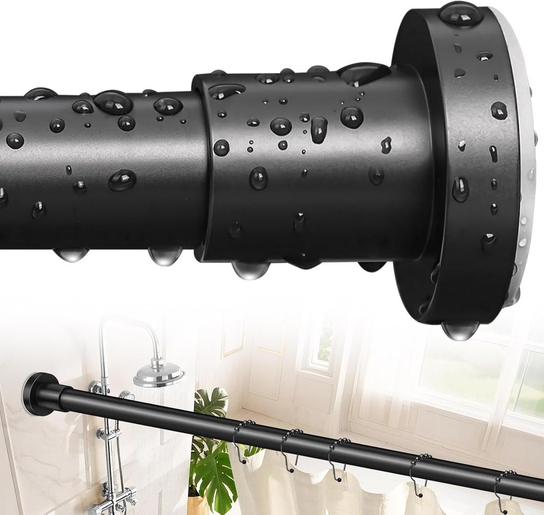 YNL No Drill Tension Shower Curtain Rod Tension Mount, Non-Slip Rust-Resistant Stainless Steel Telescoping Adjustable 32-80 Inch (2.7-6.6ft) for Bathroom, Kitchen, Living Room (Matte Black)