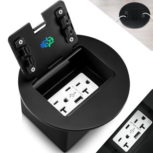 Kanayu 2 Pcs Recessed Floor Outlet with Quick Charge 4.8A USB A+C, 20A Duplex TR Receptacle, Adjustable Waterproof Steel Box, 3.2"x4" 1-Gang, Electrical Outlet Kit for Home Renovation, ETL Listed