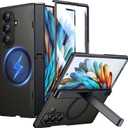 Temdan Magnetic for Samsung Galaxy Z Fold 7 Case,[Compatible with MagSafe][Built-in HD Screen Protector&Invisible Kickstand][Hinge Protection]Translucent Matte Shockproof Phone Case for Z Fold 7,Black