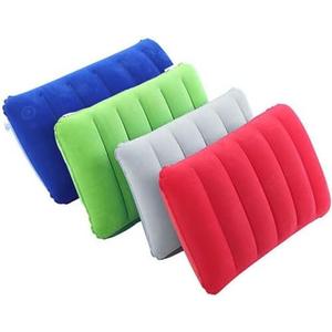3Pack Ultralight Inflatable Travel Pillow, Small Squared Flocked Fabric Air Pillow for Traveling, Holiday Trip, Hiking, Camping,Napping,Neck Lumbar Support, 16.5 in x 10.5 in (Gray,Blue,Red,Green)