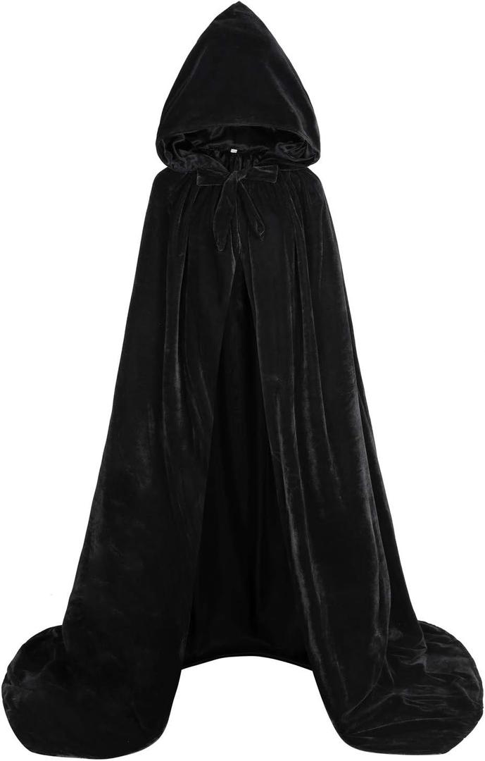 ALIZIWAY Hooded Cape Reversible Velvet Cloak Lined with Satin Renaissance Medieval Halloween Christmas Cosplay Costume (Black, M)