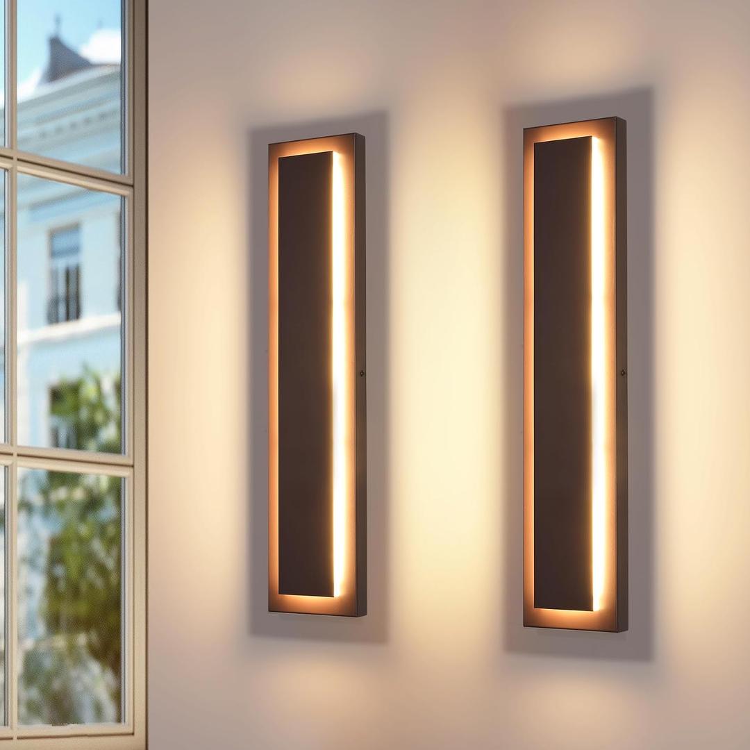 Long Outdoor LED Wall Lights, Modern Exterior Garage Wall Light,Brown Outdoor Wall Sconce,Waterproof Outside Light Fixtures for House,Patio,Front Porch,2 Packs,24W,3000K Warm White, 23.6IN-2 PCS
