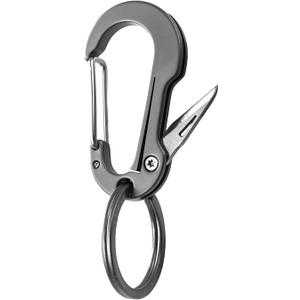 Titanium Carabiner Clip for Keys, Multifunctional EDC Keychain with Keyring, Backpack Accessory (02 Grey-knife)