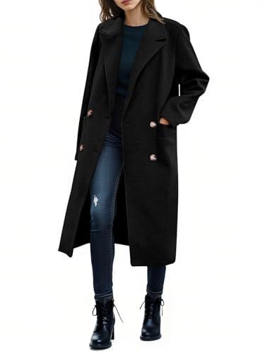Saodimallsu Womens Long Pea Coats Winter Lapel Double Breasted Long Trench Coat Casual Work Office Overcoat with Pocket L