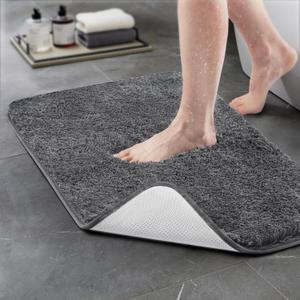 TECHMILLY Super Soft Shaggy Bathroom Rugs, Absorbent Thick Non Slip Microfiber Bath Rugs, Quick Dry Machine Washable Bath Mat for Bathroom Floor, Bathtub and Shower 20"x32" (1'8" x 2'8" (Rectangular), Dove Grey)