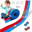 Flexible Race Track Toys for Kids 15 Ft with 4 Cars & Suction Cups, Portable Double Lane Racetrack Compatible with Hot Wheels & 1/64 Diecast Cars, Fun Car Ramp Track Set for Ages 3+(Blue & Red)