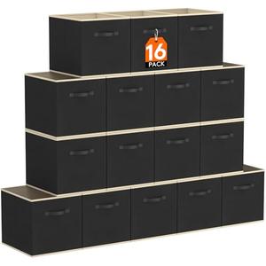 Lifewit Storage Cubes, Foldable Decorative Fabric Storage Baskets for Organizing Home Organizers with Handles for Shelves, Closet, 11 Inch Bins, 18L Black, 16 Packs