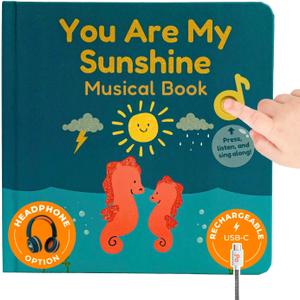 Cali's Books You Are My Sunshine Music Book Toddlers 1-3 Years Old - Nursery Rhymes Musical Book, Headphone Jack, Interactive Baby Sound Book, Singing Toy Children Girls Learning Song Toy Toddler Boys