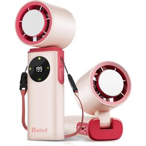 6000mAh Portable Handheld Fan with Ice Cooling, 199 Levels Stepless Speed, 20H Long Battery Life, 20000RPM Turbo Fan Rechargeable Personal Mini Fan for Travel, Outdoor, Makeup (Pink)