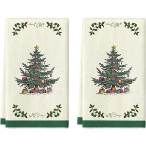 Artoid Mode Sage Green Ornaments Xmas Tree Christmas Kitchen Towels Dish Towels, 18x26 Inch Farmhouse Holiday Winter Decoration Cleaning Set of 2,18" x 26", Green
