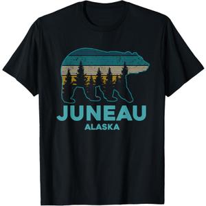 Juneau Alaska Grizzly Bear Souvenir T-Shirt (Small, Black)
