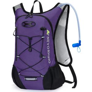 Lightweight Hydration Backpack, Running Backpack with 2L Water Bladder, Hydro Water Daypack for Cycling Hiking Rave for Men Women (Purple)