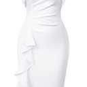 Memoriesea Women's Vintage Church Ruffle Sleeve Ruched Bodycon Work Midi Pencil Dress (Medium, White)