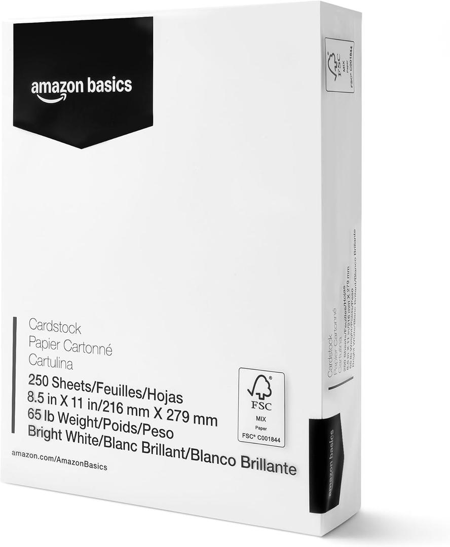 2 x Amazon Basics Cardstock Paper, 8.5" x 11", 65 lb/176 gsm, 96 Bright White, 250 Sheets