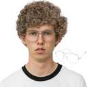 Short Brown Afro Wig with Glasses for Mens Costume Crazy Funny Party Wigs for Nerd Halloween Costumes & Cosplay Accessory