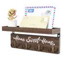 buways Wall-Mounted Key and Mail Holder, Wooden Key Rack with 4 Double Key Hooks, Rustic Home Decor for Entryway(brown)