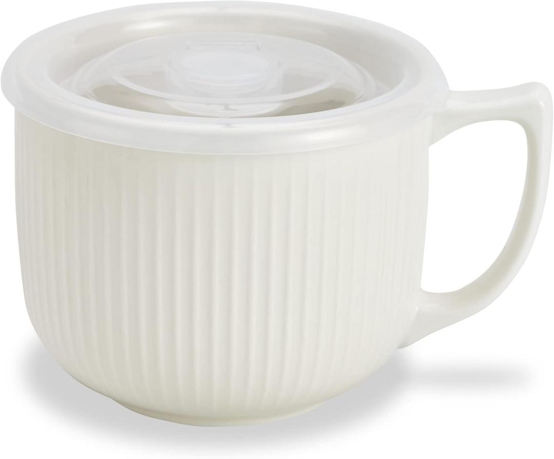 Ceramic Soup Bowl with Handle 32oz  Microwave Ramen Bowl with Lid, Soup Mugs & Cups for Cereal, Oatmeal, Ramen, Instant Noodle, Soup Container with Lid - (White)