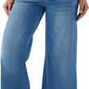 Women's High Rise Wide Leg Jeggings - Stretch Pull On Jeans-Style Pants, Soft Denim with Pockets (Medium, Medium Blue)