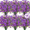 16 Bundles Artificial Flowers for Outdoors Decoration, Fake Pansy Flowers UV Resistant Silk Faux Pansies Spring Plants for Outside Planter Window Box Front Door Yard Home Decor, Purple