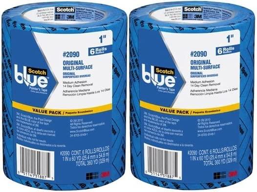 3M 1 Blue 2090-24EVP.94 in. x 60 yd. Scotch Painters Tape Value Pack - 2 Packs of 6, 12 Total