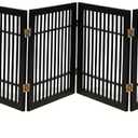 Urnporium Pet Dog Gate Freestanding, Strong Durable Folding Wooden Fence, Portable Acacia Hardwood Safety Barrier for Indoor & Outdoor Use (Black Pet Gate, 10 Panel 24" Tall)