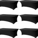 Black Tablecloths 96x30 Inch Table Cloths for 8 Foot Rectangle Tables, Wrinkle Resistant Washable Rectangular Spandex Fabric Table Cover for Vendor Dining Wedding Banquet Camping Party - 6 Pack