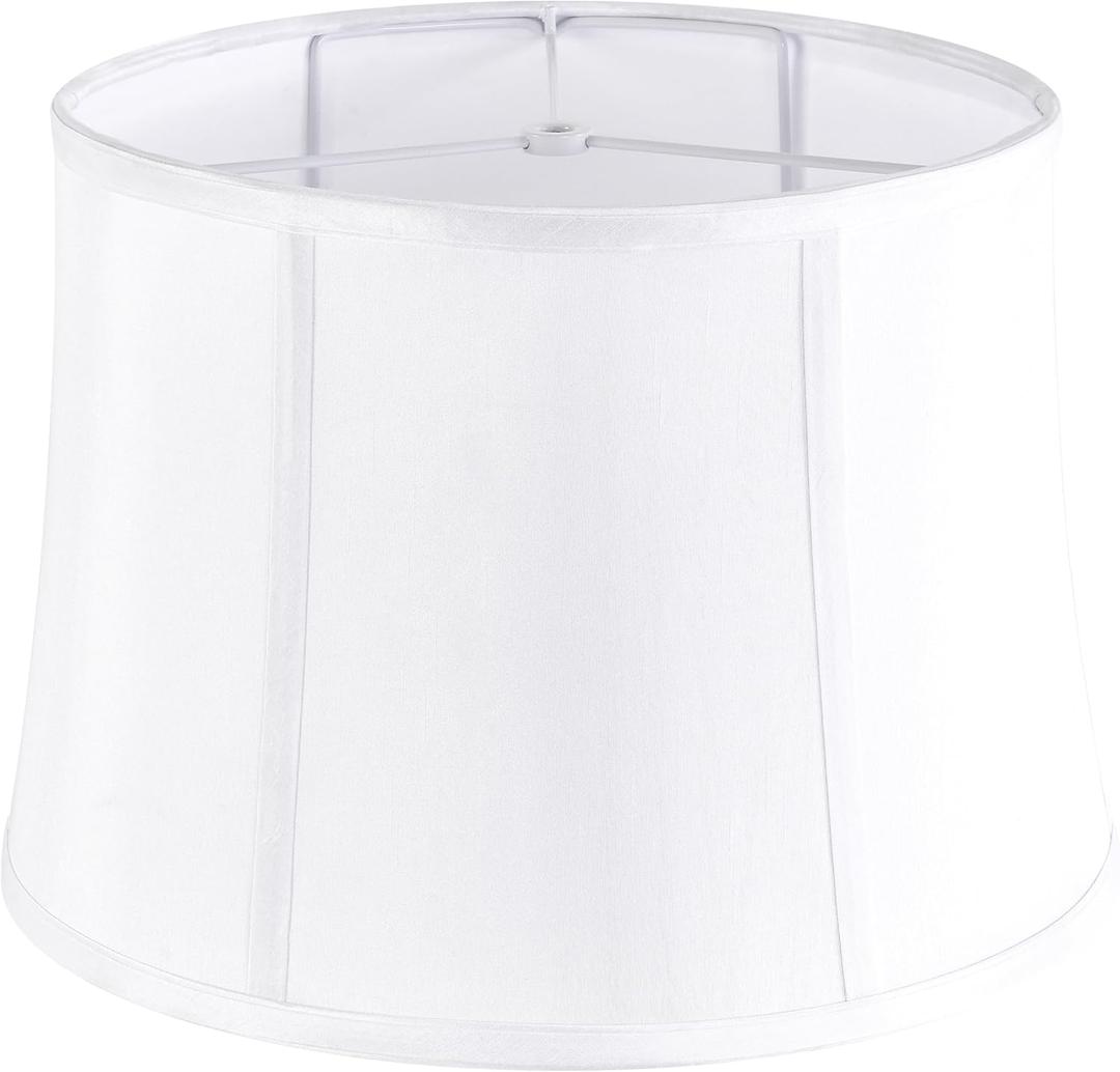 GOSO Drum Lamp Shade,12" Top x14" Bottom x10" High (Spider) Medium White Faux Silk Lamp Shades for Floor Lamps Table Lamp- Natural Fabric Foldable -Empire Lampshades Replacement Modern,Easy Assembly (12"*14"*10"-1 Pack, Natural faux silk-White)