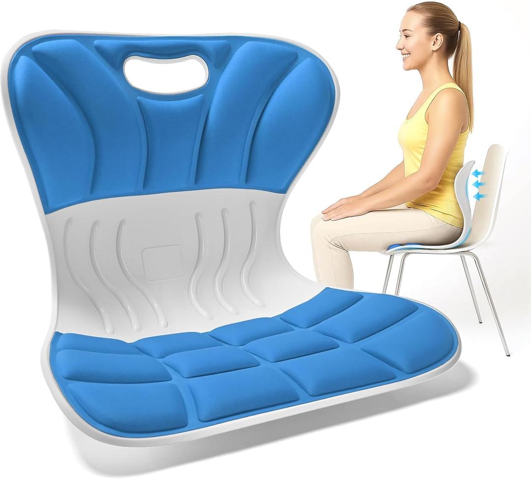 Ergonomic Back Support Chair, Lumbar Support Cushion, Back Straightener Posture Corrector Chair for Women Men (Blue)