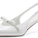 Coutgo Womens Bow Slingback Heels Low Kitten Heel Pumps Closed Pointed Toe Party Wedding Dress Shoes 9