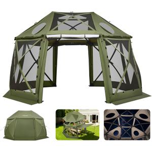 VEVOR Pop up Gazebo Screen Tent, 13 x 13 ft, 13-Sided Spherical Camping Canopy Tent with Removable Top & Carry Bag, Quick-Set & Bite-Proof, Screen House Sun Shelter for 10-12 Persons, Green