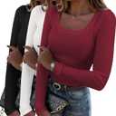 Zeagoo Women's Long Sleeve Scoop Neck Shirts Casual Slim Fit Rib Knit Tops Summer Fall Basic Business Work Tee S