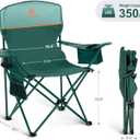 LET'S CAMP Camping Chair 2 Pack Folding Chair with 4-Can Cooler Bag Portable Lawn Chair with Cup Holder,Storage Pocket, Supports 350LBS, Collapsible Chair for Camp, Beach, Picnic (Green)
