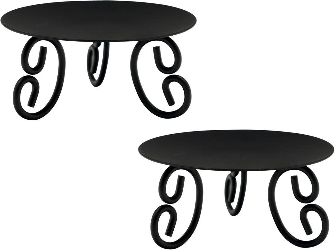 Hosley Set of 2 Pillar or LED Candle Holder 5 inch Diameter Gift for Farmhouse Weddings or can be Used for Aromatherapy and Spa O5 (Black)