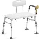 Tub Transfer Bench for Bathtub, Height Adjustable Shower Bench with Backrest, Shower Chair Bath Seat for Elderly, Seniors, Arm Support for Transfer