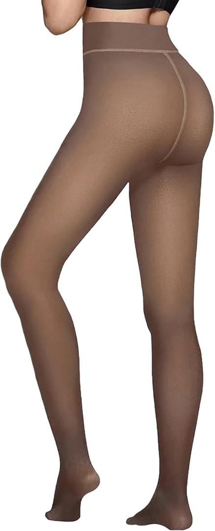 Caprilite 2 Pairs Women Fleece Lined Tights-Fake Translucent Leggings High Waist Pantyhose Sheer Thick Warm Tights For Women M